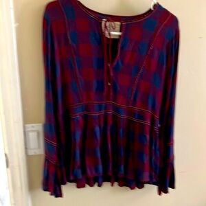 Thread & Supply - Plaid Women's Boho Top - Red and Blue